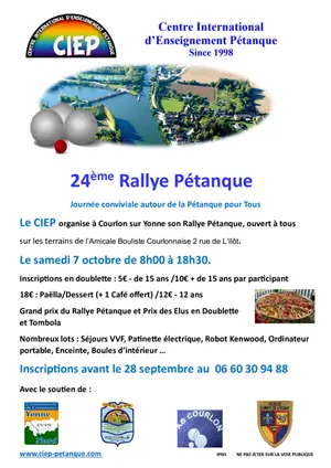 24ème Rallye Pétanque : Journée conviviale autour de la Pétanque pour Tous (licenciés ou pas) + repas et tombola (nombreux lots)
