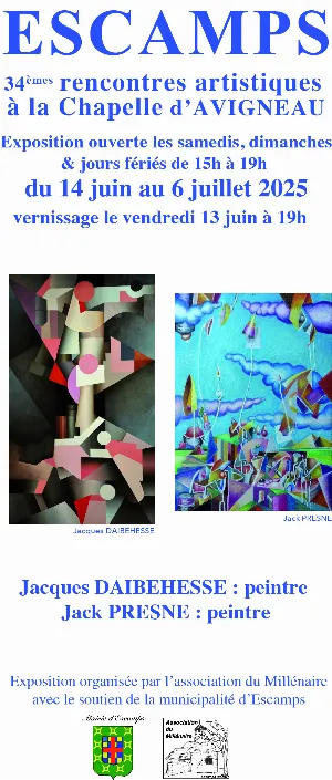 Vernissage de l'exposition de Jacques Daibehesse et Jack Presne (peintures) dans le cadre des 34èmes Rencontres Artistiques de la Chapelle d'Avigneau :