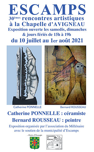 30èmes Rencontres Artistiques à Escamps : expositions de Catherine Ponnelle (céramiste) et Bernard Rousseau (peintre)