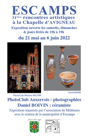 Vernissage de l'exposition du PhotoClub Auxerrois (photographies) et Daniel Boivin (cramiste) dans le cadre des 31mes Rencontres Artistiques  Escamps