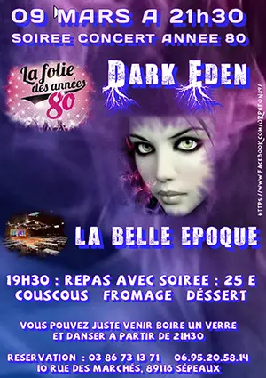 Soire repas-concert annes 80 avec le groupe Dark Eden (Pop, Funk et Disco) 