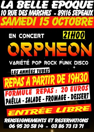 Repas-Concert avec Orphon (varit pop rock funk disco / Les Annes Tubes)