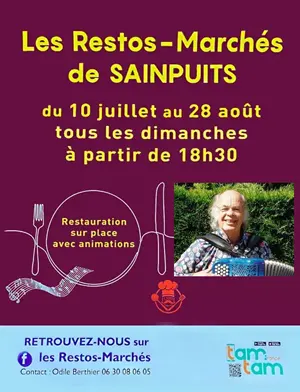 Les Restos-Marchés de Sainpuits : Dernier marché de producteurs et d'artisans locaux + ambiance et animation musicale assurées par Gilou et son accordéon et restauration sur place