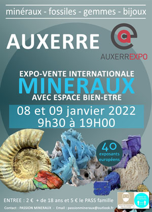 Salon MINERAUX (expo-vente internationale de minéraux, fossiles, gemmes, bijoux / 40 exposants européens) avec ESPACE BIEN ÊTRE