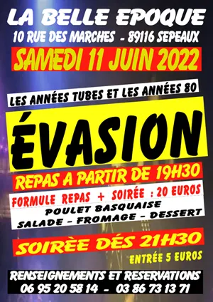 Soirée évasion (les années tubes et les années 80) avec repas