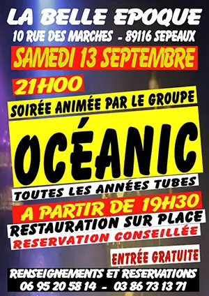 Soirée animée par le groupe Océanic (Les Années Tubes)