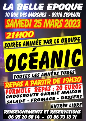 ANNULE // Soire anime par le groupe Ocanic (toutes les annes tubes) avec repas