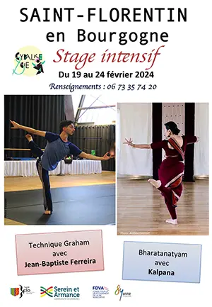 Stage de Danse Intensif (36 heures de formation)<br>
Bharatanatyam avec Kalpana<br>
Technique et rpertoire Graham avec Jean-Baptiste Ferreira