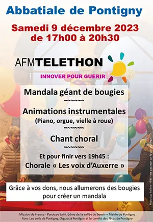 Mandala géant de bougies + animations instrumentales + chant choral + concert avec Les Voix d'Auxerre au profit du Téléthon