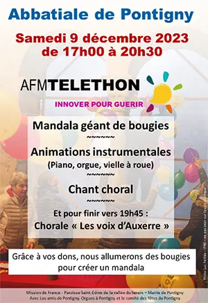 Mandala gant de bougies + animations instrumentales + chant choral + concert avec Les Voix d'Auxerre au profit du Tlthon