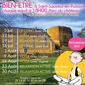 Bien-tre en plein air : sances de Qi cong, Relaxation (notamment active) ou Yoga avec Eva, Gervaise, Virginie ou Bruno