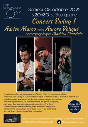 Concert avec Adrien Marco, Aurore Voilquié et Mathieu Chatelain (Jazz manouche)