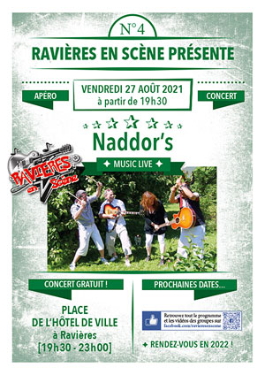 ATTENTION concert annulé : Apéro-concert avec Naddor's (Reprises Pop Rock) dans le cadre de Ravières en Scène (saison 6)