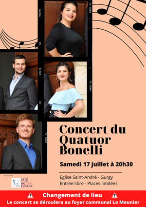 Concert avec le Quatuor Bonelli (musique classique / ensemble vocal mixte)