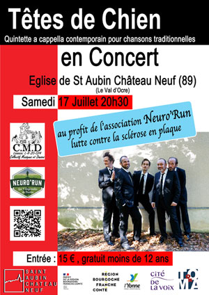 Concert caritatif avec les Têtes de Chien (quintette a cappella contemporain pour chansons traditionnelles) au profit de l'association Neuro'Run (lutte contre la sclérose en plaques)
