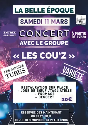 Repas-concert avec le groupe Les Cou'z (Les Annes Tubes / varit)