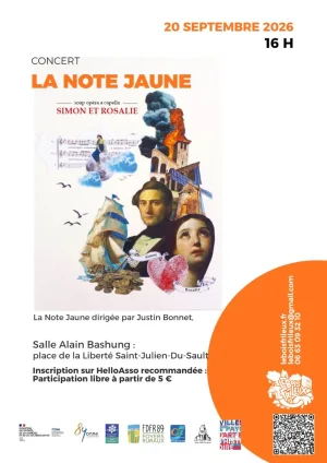 Spectacle musical  "Simon et Rosalie" par l'ensemble vocal La Note Jaune (soap opéra a capella) – Saint Julien du Sault (Salle Alain Bashung)