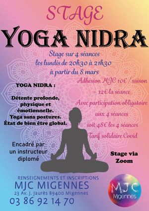 Stage de Yoga Nidra en direct sur internet sur 4 séances