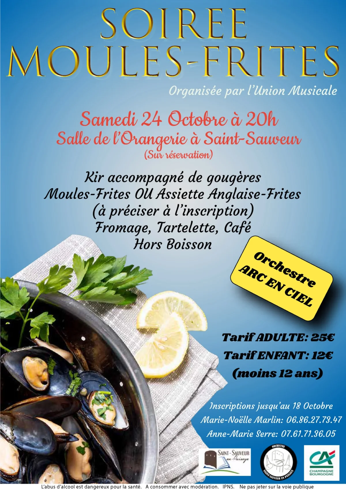 Moules frites avec orchestre – Saint-Sauveur-en-Puisaye (Salle de l’Orangerie) (affiche de l’événement)