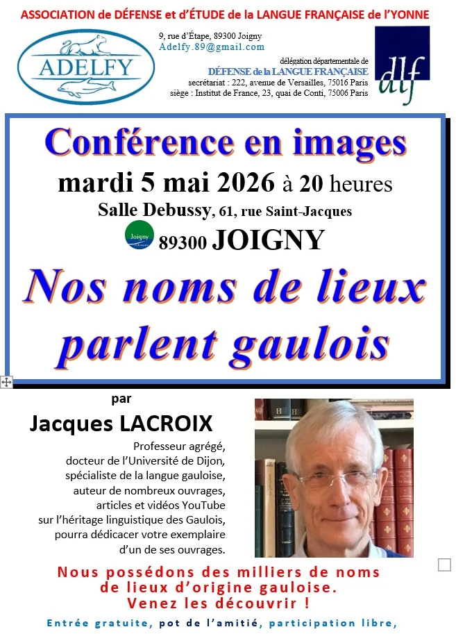Nos noms de lieux parlent gaulois – Joigny (Salle Debussy) (affiche de l’événement)