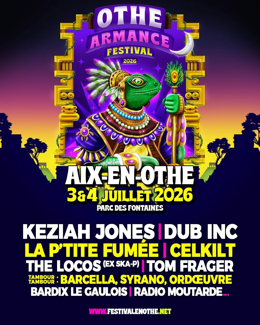 Othe-Armance Festival avec Dub Inc, The Locos (Ex Ska-P), Tom Frager, 
Bardix Le Gaulois, Radio Moutarde, Margaux Claudel – Aix-en-Othe / Aube (Parc des Fontaines) (affiche de l’événement)