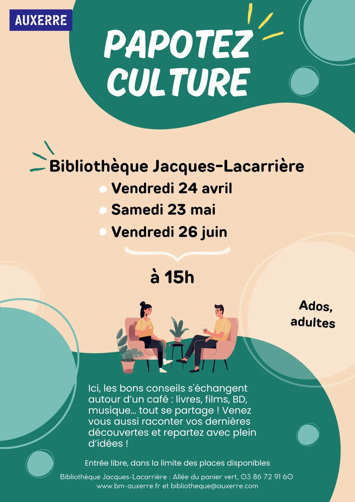 Papotez culture – Auxerre (Bibliothèque Jacques-Lacarrière) (affiche de l’événement)