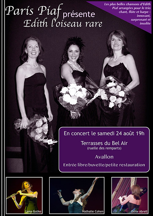 « Edith L’oiseau rare » Les plus belles chansons d’Edith Piaf / Nathalie Cohen, chant / Lena Gutke, flûte / Odile Abrell, harpe

