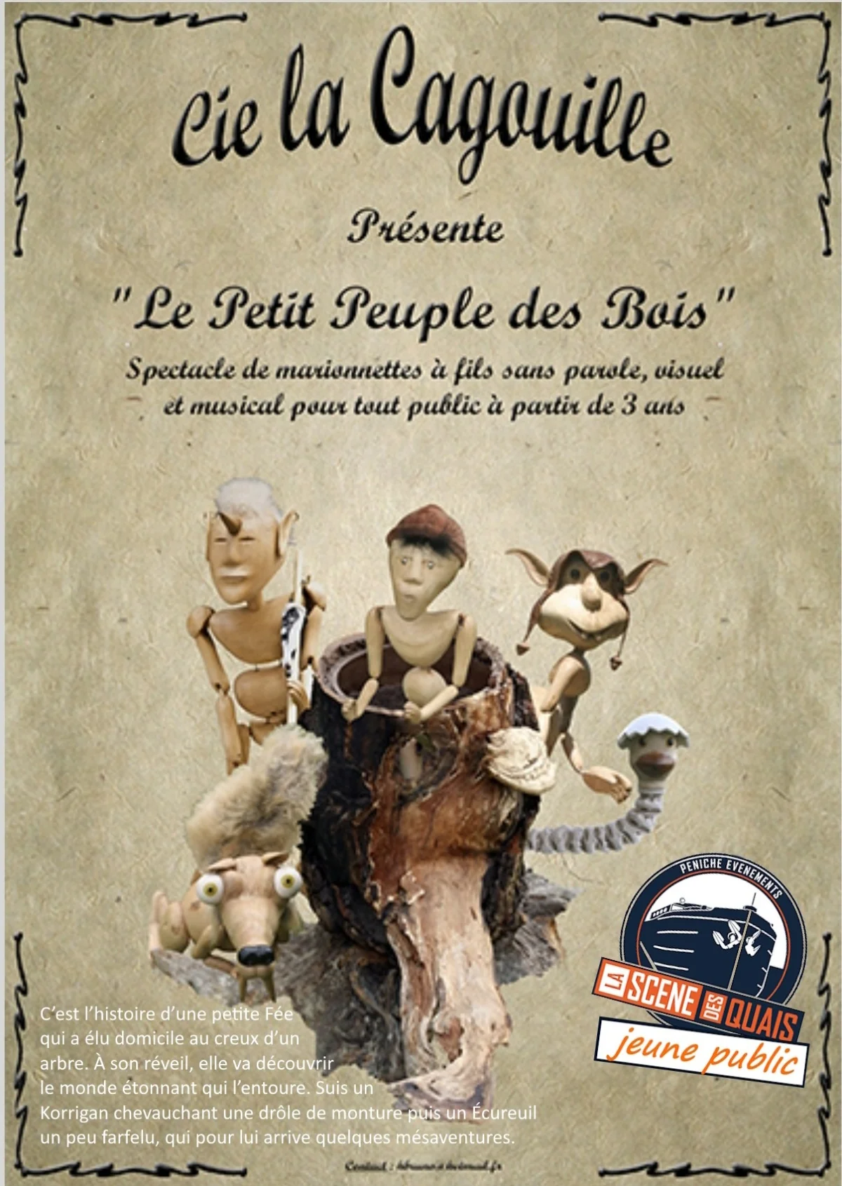 Le petit peuple de bois / Marionnettes à fils - dès 2 ans – Auxerre (péniche spectacles La scène des quais) (affiche de l’événement)