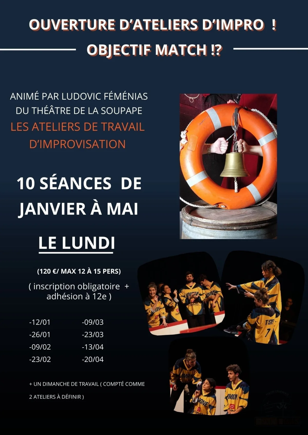 Objectif match !? / Ateliers d'impro – Auxerre (Péniche théâtre La scène des quais) (affiche de l’événement)