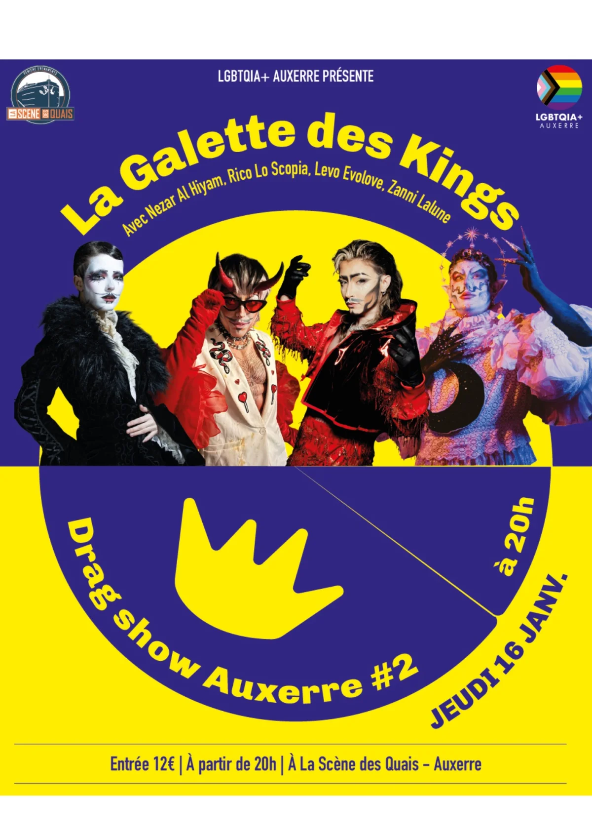 La galette des kings / Show drag – Auxerre (Péniche théâtre La scène des quais) (affiche de l’événement)