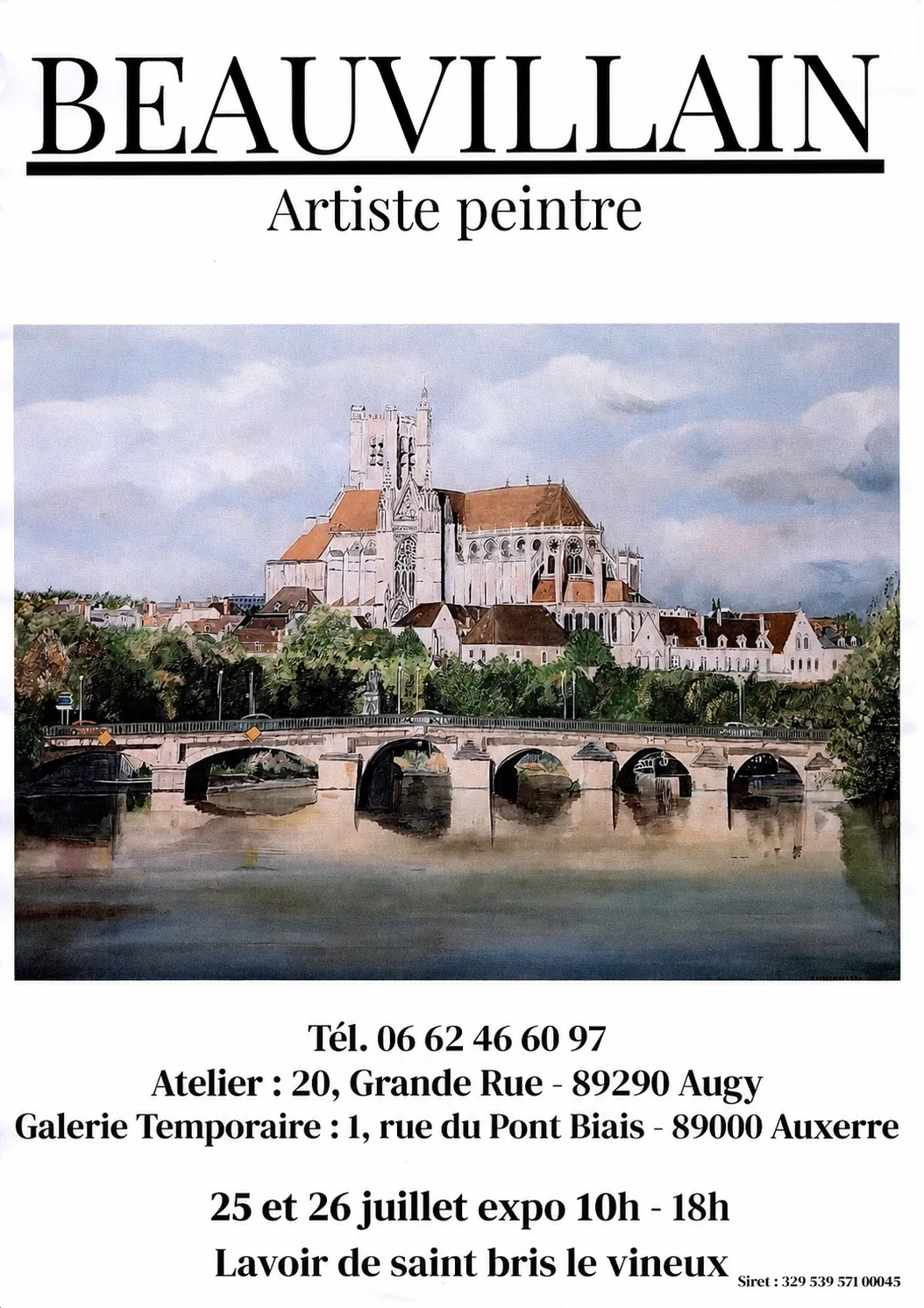 Exposition de peinture : Beauvillain (artiste peintre animalier, peinture huile, fleurs et nature) – Saint-Bris-le-Vineux (Lavoir de Gouaix - D956 - sortie de Saint-Bris-le-Vineux en direction de Saint-Cyr) (affiche de l’événement)