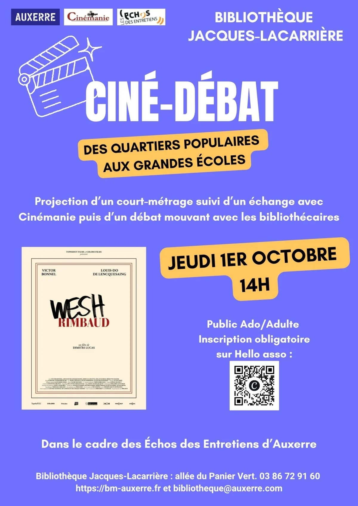 Projection - débat – Auxerre (bibliothèque Jacques-Lacarrière) (affiche de l’événement)