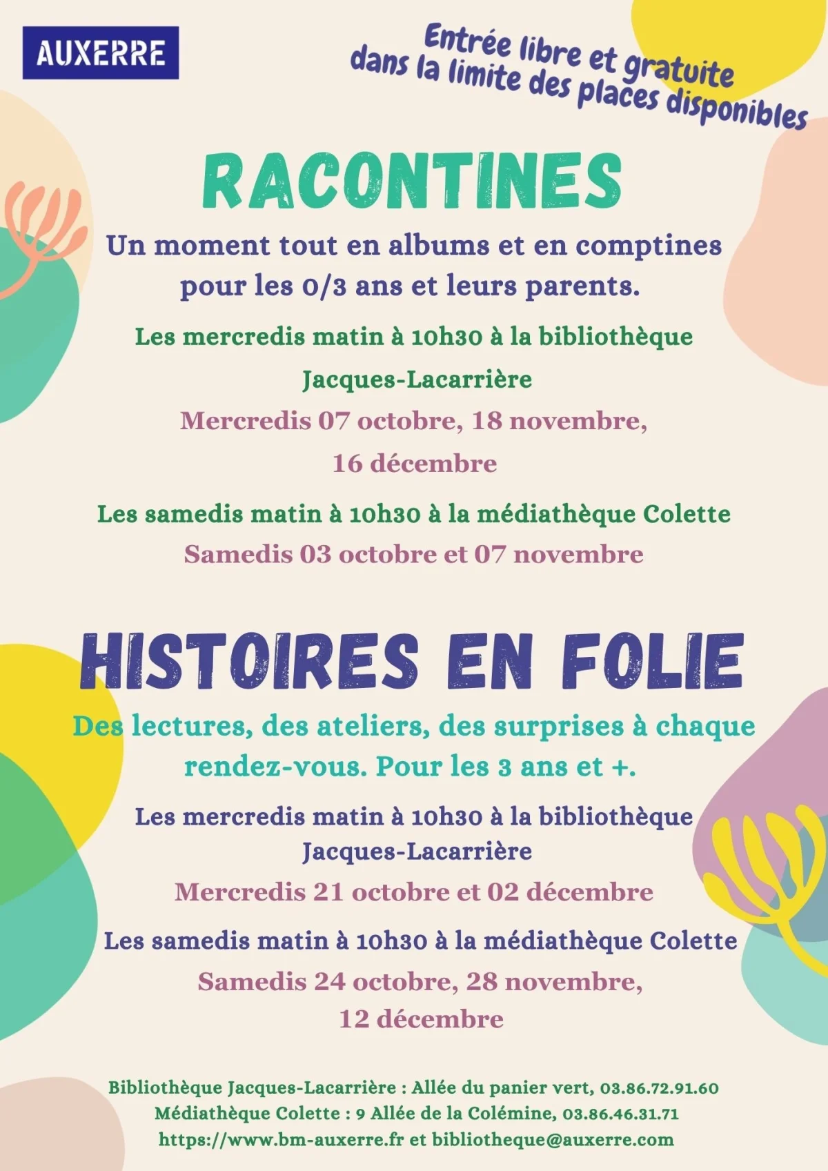 Racontines – Auxerre (Médiathèque Colette) (affiche de l’événement)