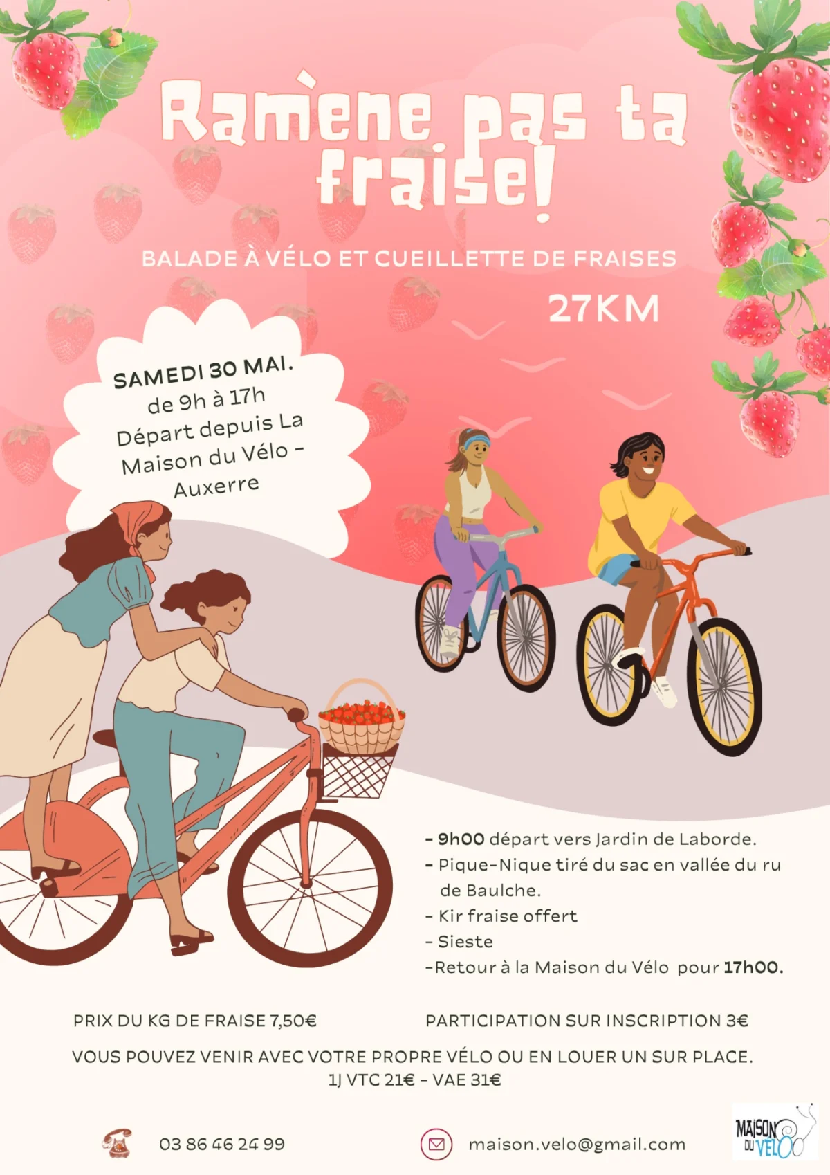 Ramène pas ta fraise ! Balade à vélo et cueillette de fraises. – Auxerre (Maison du vélo - Batardeau) (affiche de l’événement)