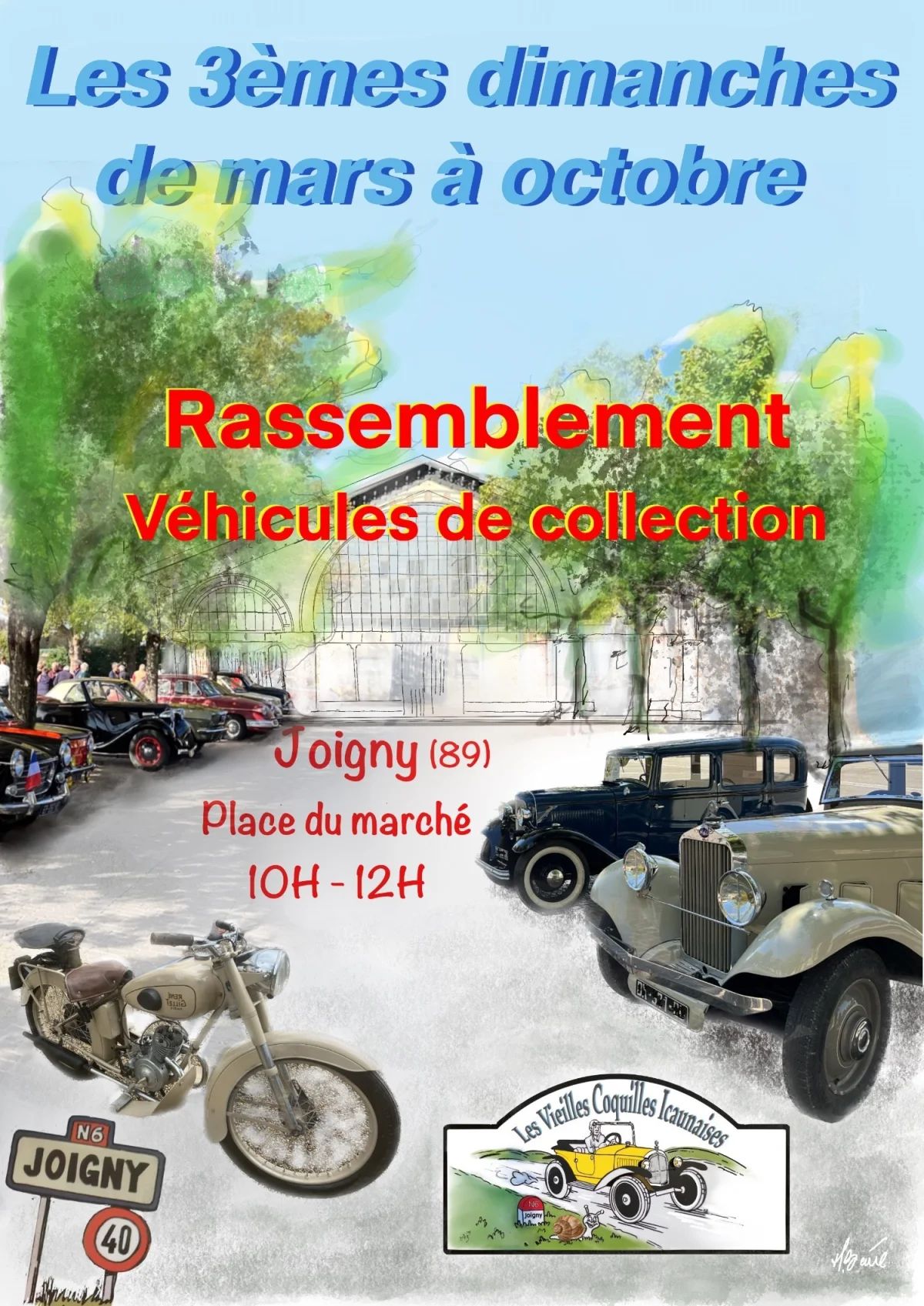Rassemblement de véhicules de collection – Joigny (Place du marché) (affiche de l’événement)