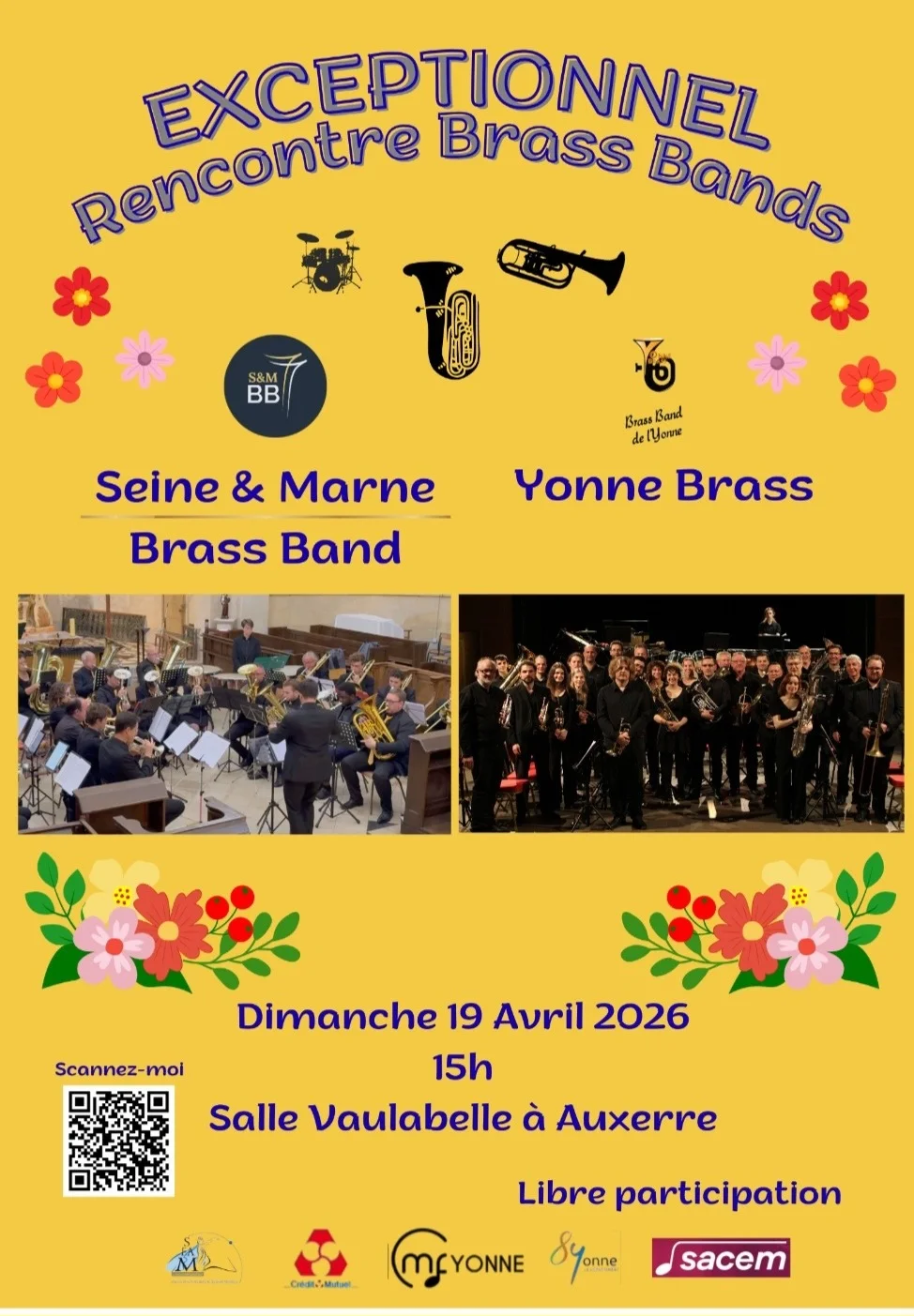 Rencontre de brassband. / Yonnbrass et brass band de seine et marne – Auxerre (Salle vaulabelle) (affiche de l’événement)