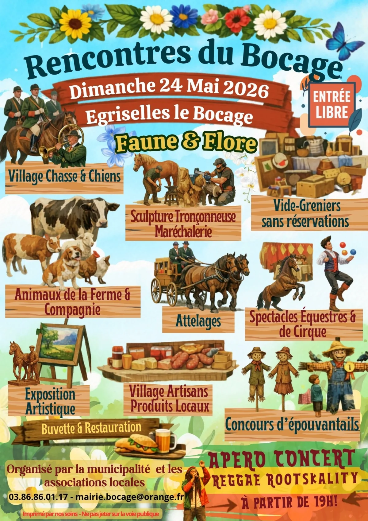 Rencontre du Bocage. – Egriselles le Bocage (au coeur du village, dans l'eglise, et sur le stade municipal.) (affiche de l’événement)