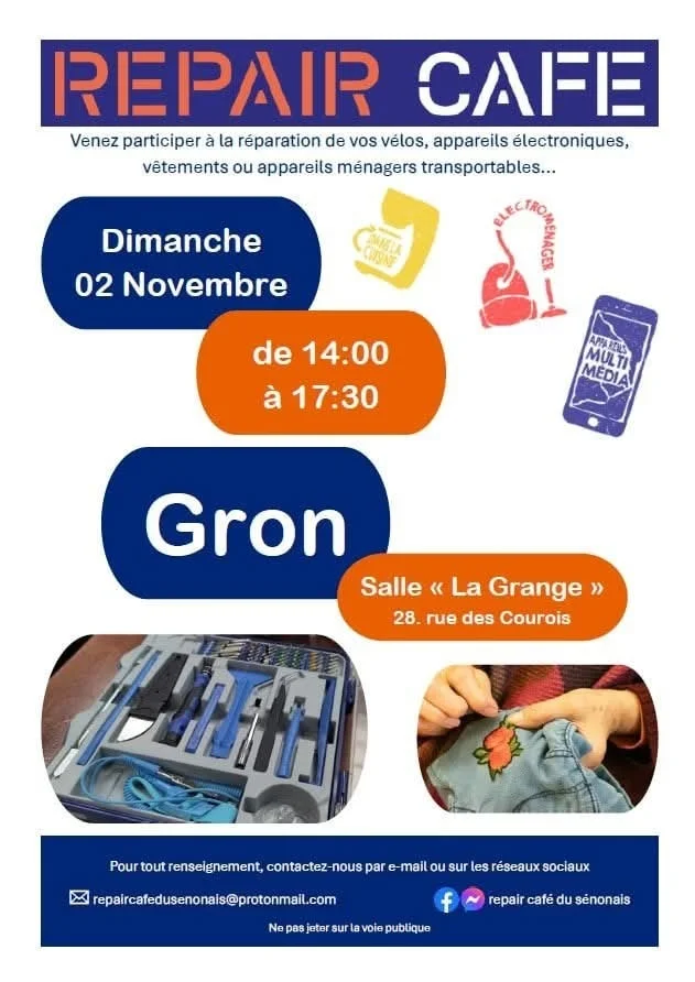 Repair café du senonais – Gron (Salle ) (affiche de l’événement)