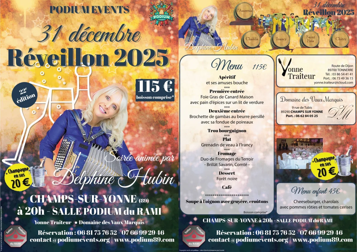 A Prévoir // Réveillon de la Saint-Sylvestre 2025 – Champs sur Yonne (Podium du Rami / Centre Commercial Le Rami) (affiche de l’événement)