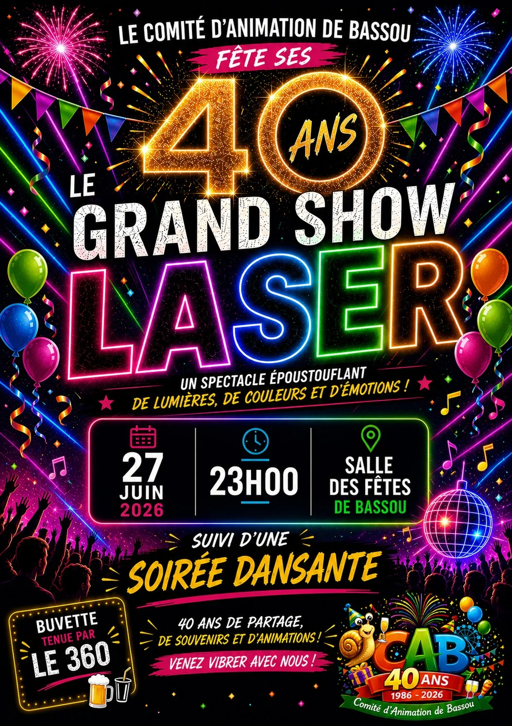 Show laser et soirée dansante – Bassou (Salle des fêtes) (affiche de l’événement)