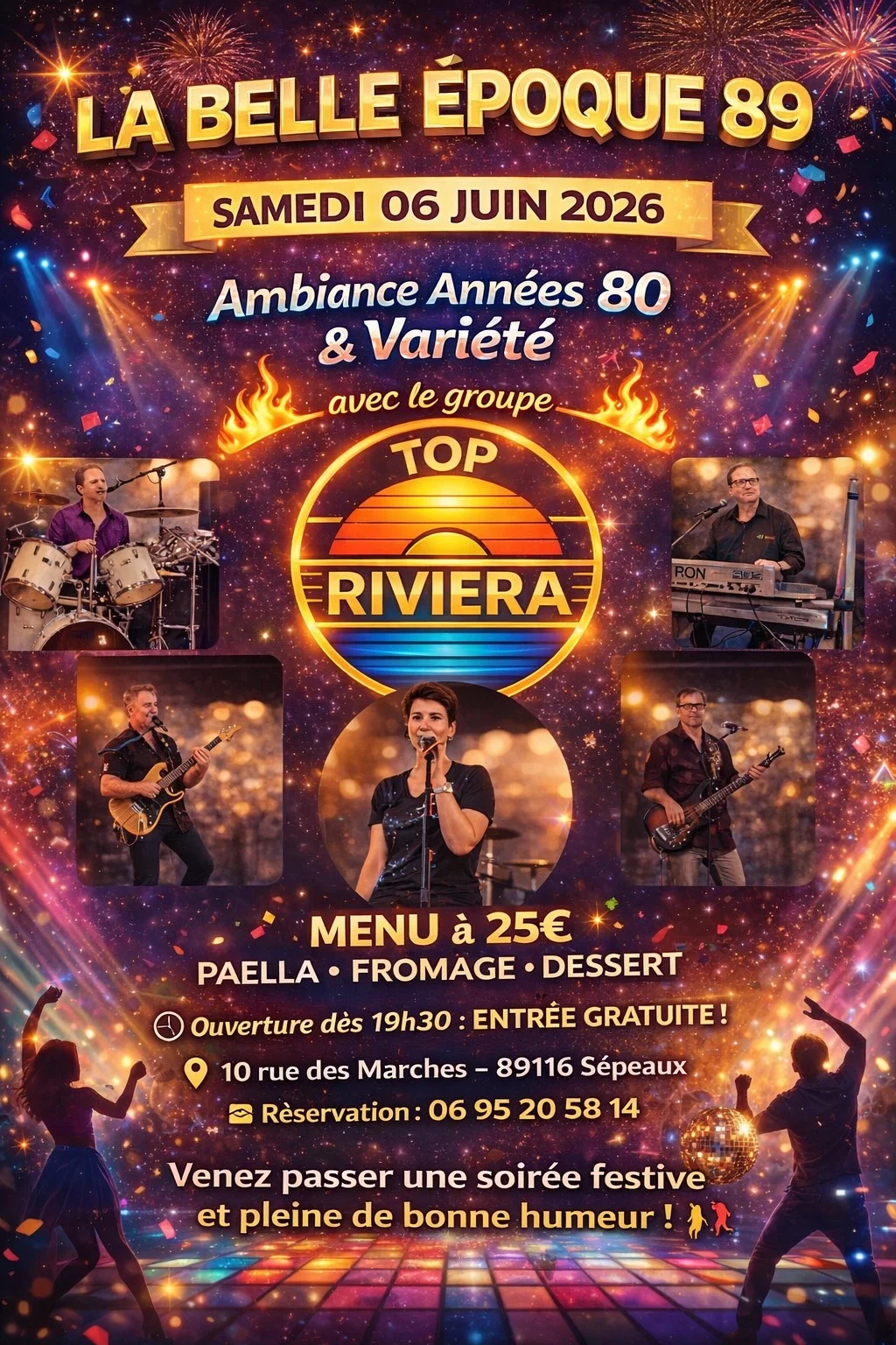 Soirée Ambiance Années 80 & Variété avec le groupe Top Riviera + Repas – Sépeaux (La Belle Epoque) (affiche de l’événement)