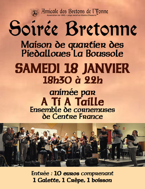 SOIREE BRETONNE animée par l'ensemble de Cornemuses Centre France A TI A TAILLE