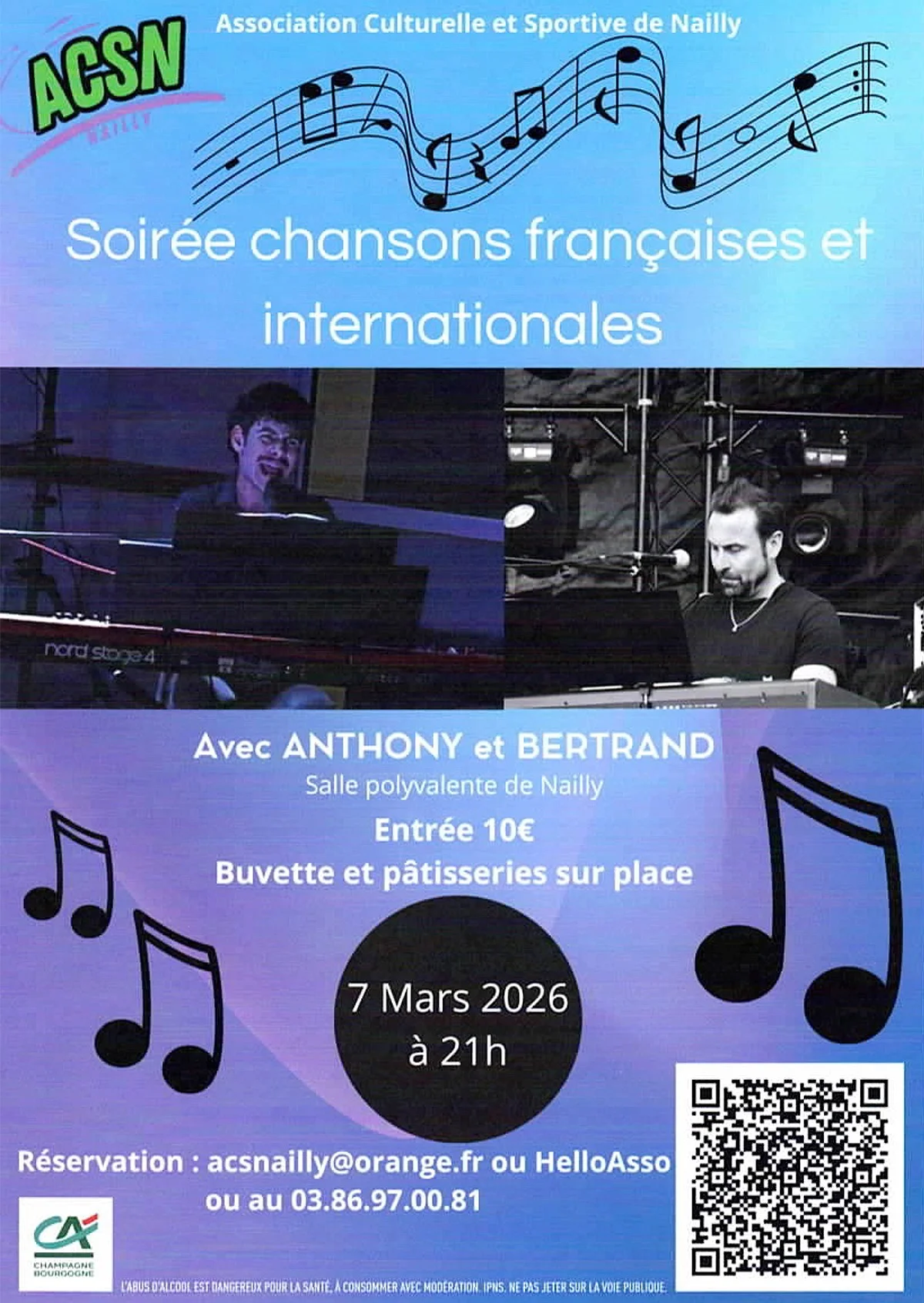 Soirée chansons françaises et internationales avec Anthony et Bertrand – Nailly (Salle polyvalente) (affiche de l’événement)