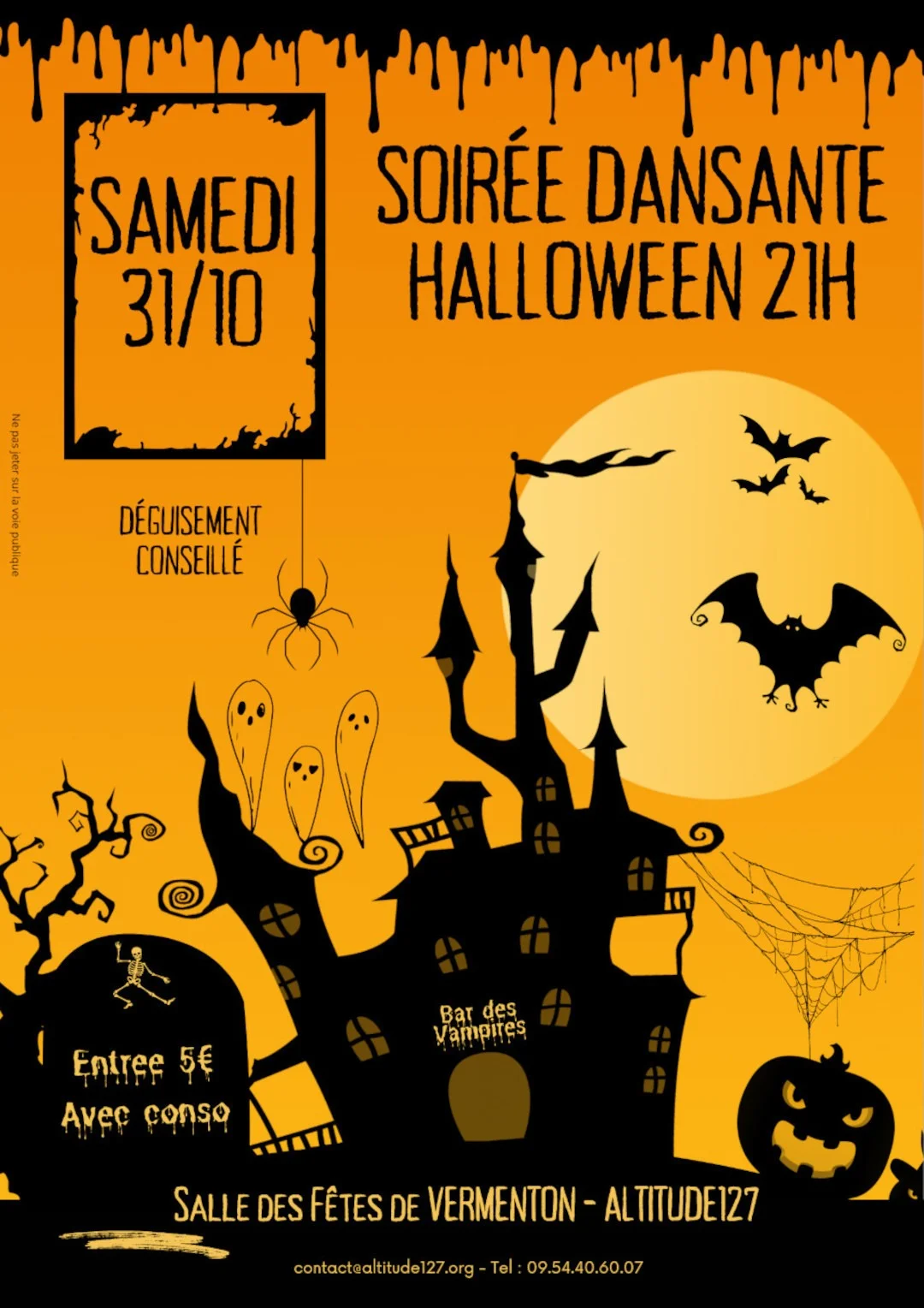 Soirée dansante Halloween – Vermenton (Salle des Fêtes de Vermenton) (affiche de l’événement)