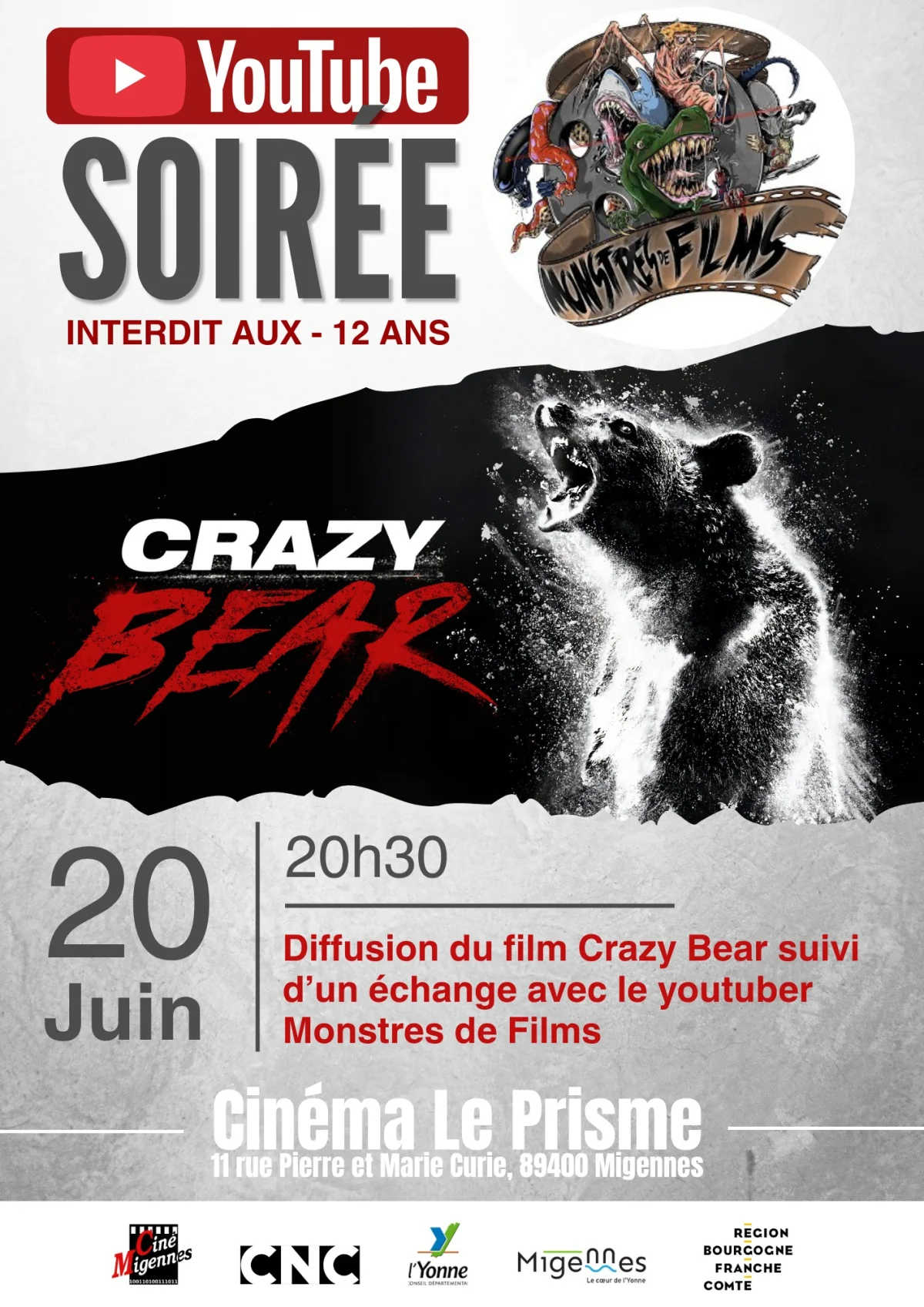 Soirée Monstres de Films – Migennes (Cinéma Le Prisme) (affiche de l’événement)