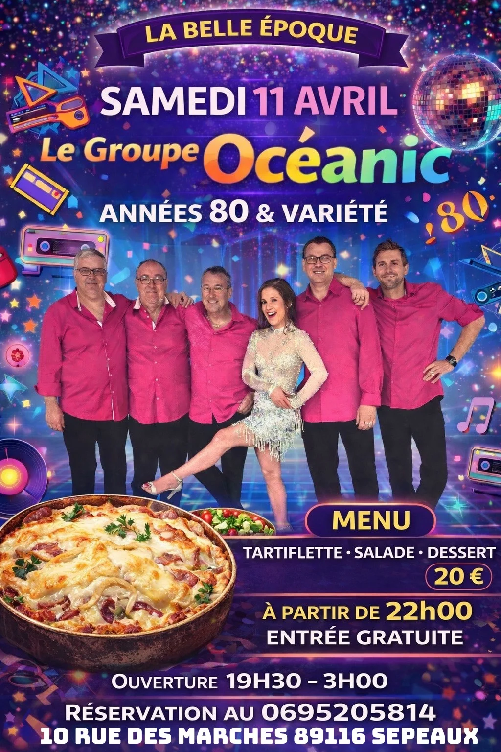 Soirée animée par le groupe Océanic (Années 80 & Variété) – Sépeaux (La Belle Epoque) (affiche de l’événement)