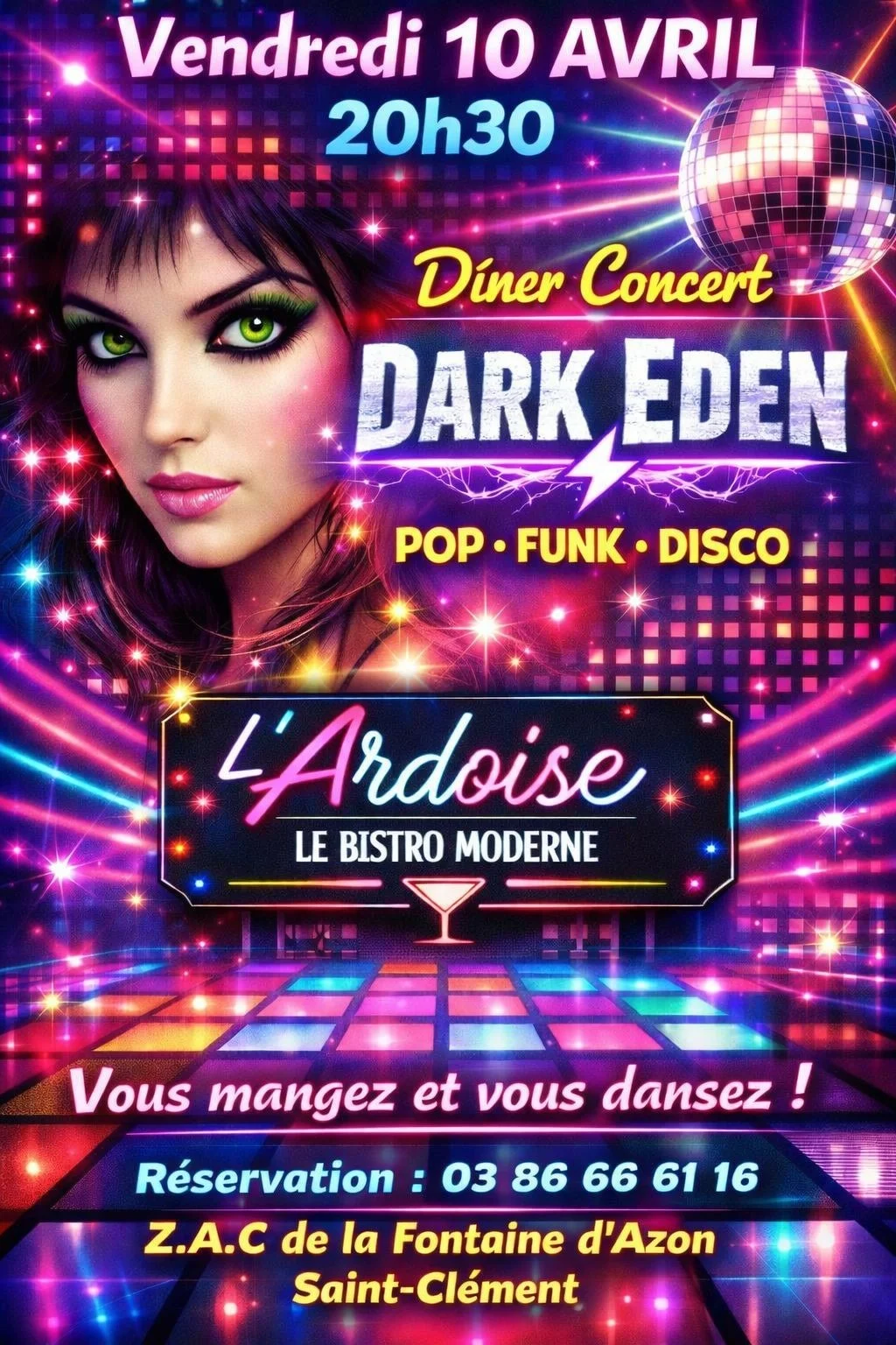 Soirée Repas Concert avec Dark Eden - Pop-Funk-Disco – Saint Clément (L'Ardoise) (affiche de l’événement)