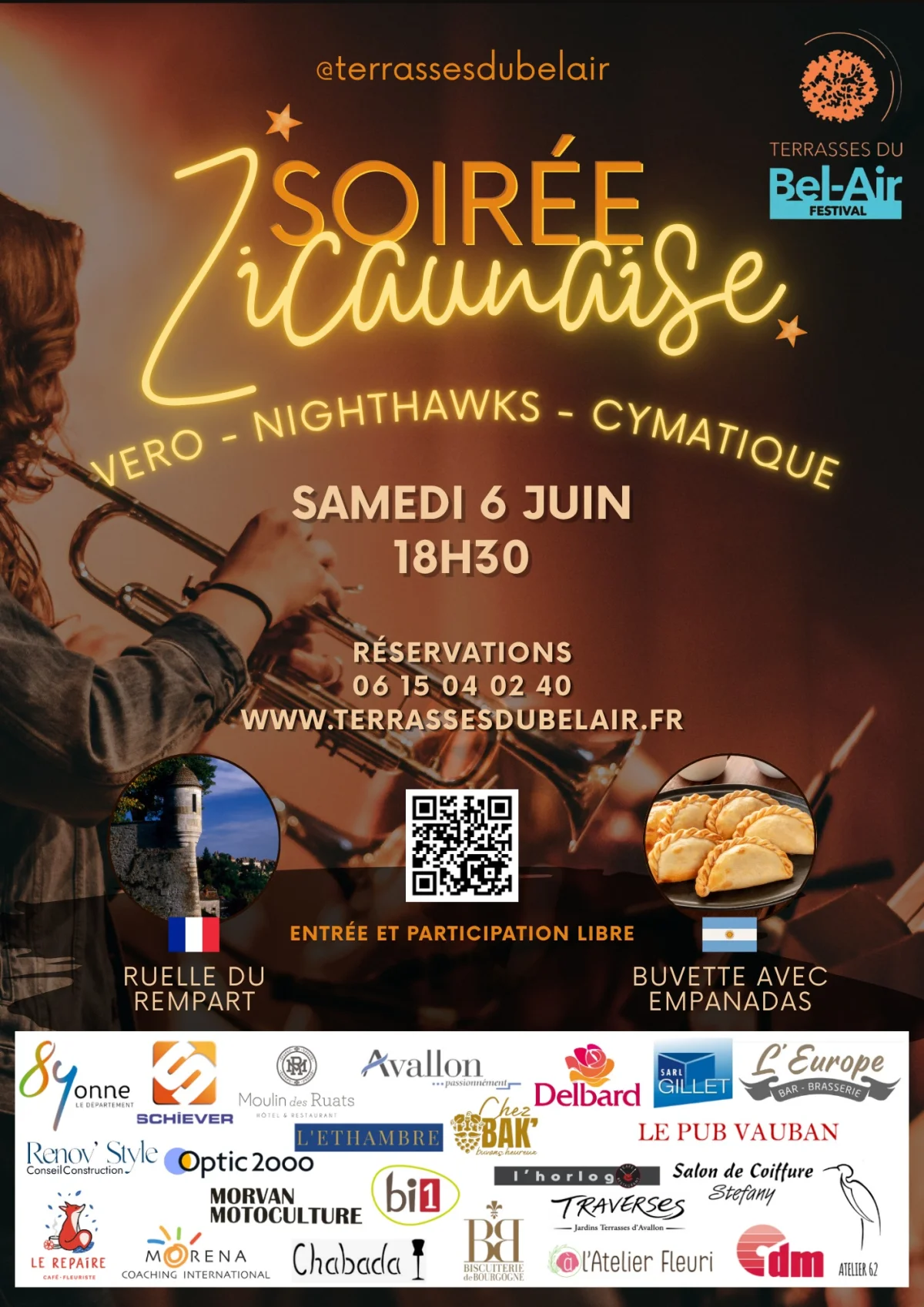 Soirée Zicaunaise avec Vero, Nighthawks et Cymatique  (groupes 100 % icaunais) dans le cadre du Festival Terrasses du Bel-Air – Avallon (Terrasses du Bel-Air) (affiche de l’événement)