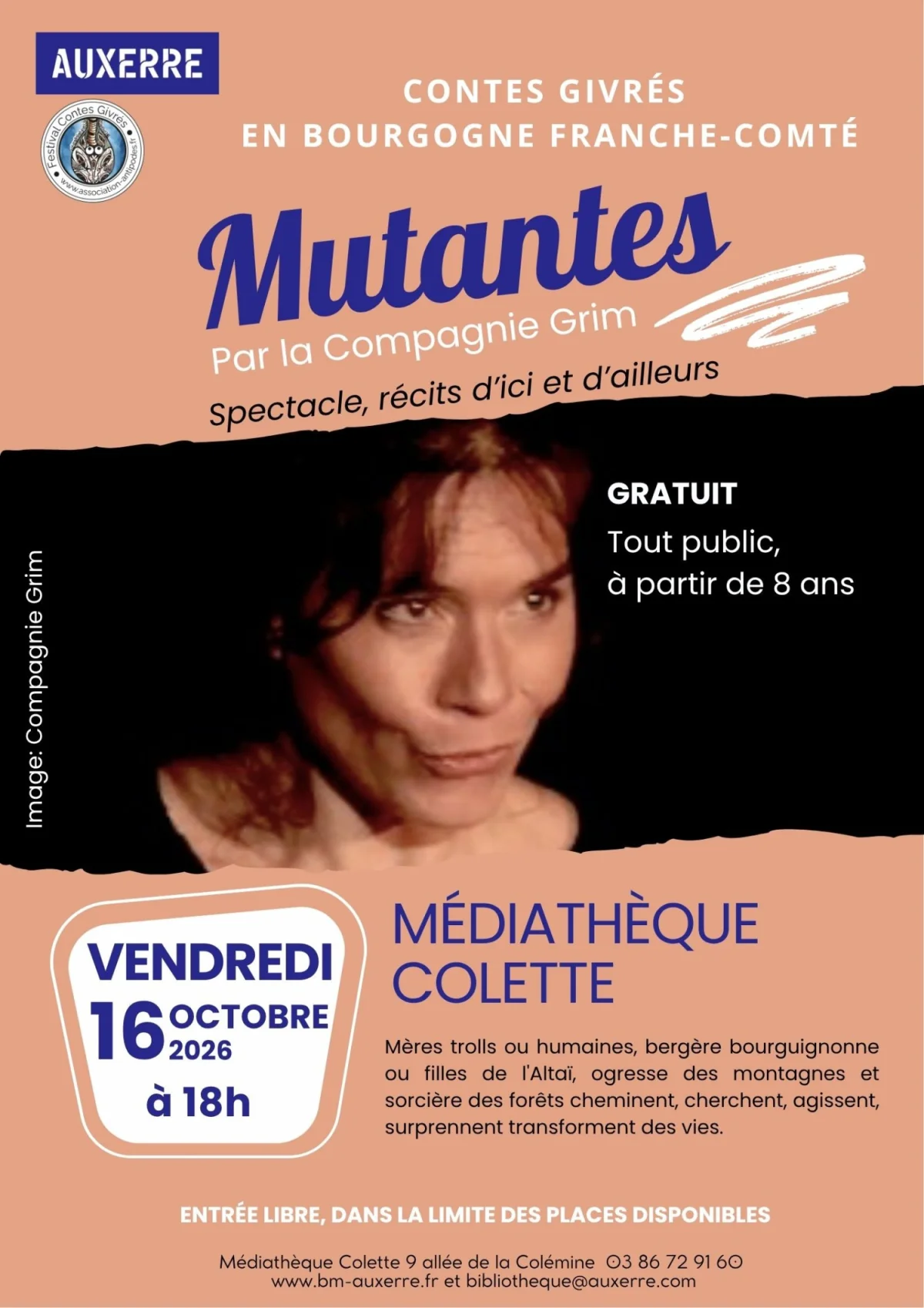 Spectacle Mutantes – Auxerre (Médiathèque Colette) (affiche de l’événement)