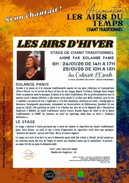 Stage de chant traditionnel animé par Solange Panis – Migennes (Cabaret L’Escale) (affiche de l’événement)